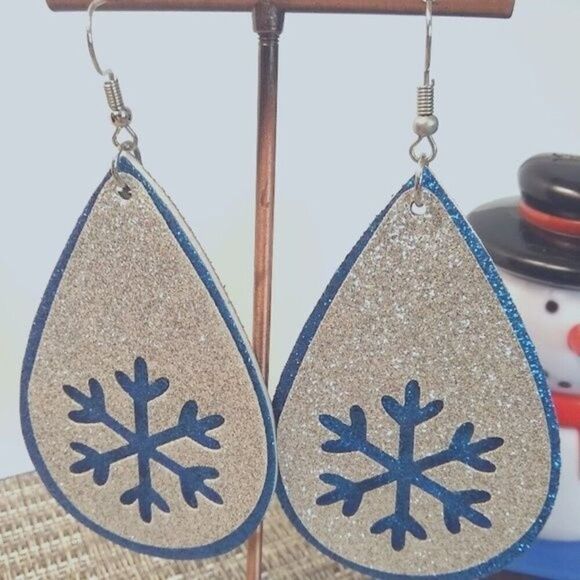 Sparkle 2 Layer Snowflake Teardrop Earrings - Picture 6 of 7